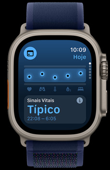 O app Sinais Vitais mostra as métricas de saúde de uma pessoa.