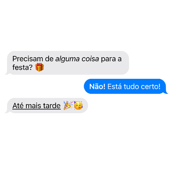 Uma demonstração dos efeitos nas palavras e emojis do iMessage