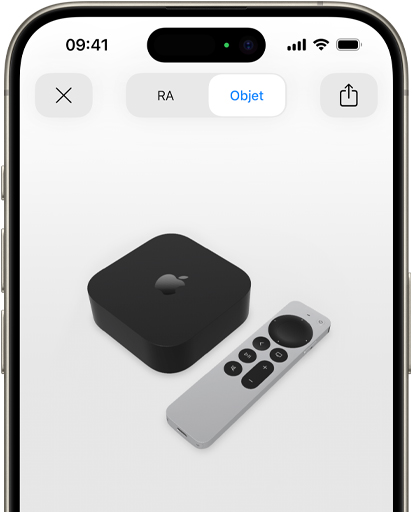 Image montrant Apple TV 4K en réalité augmentée sur l’écran d’un iPhone