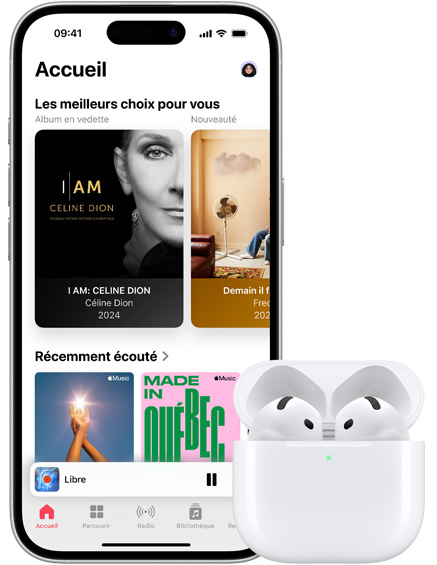 Démonstration de la fonctionnalité de continuité entre iPhone et des AirPods