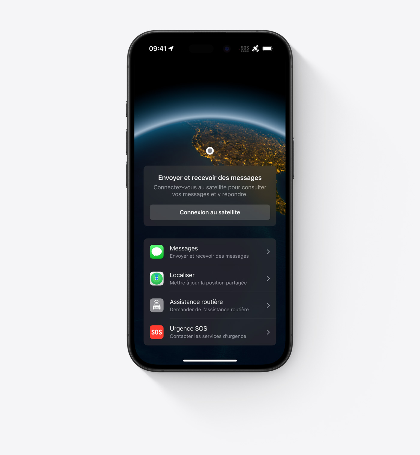 Démonstration de la messagerie texte par satellite sur un iPhone 16 noir