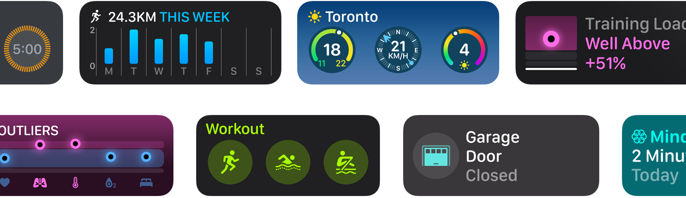 A selection of new app widgets for watchOS