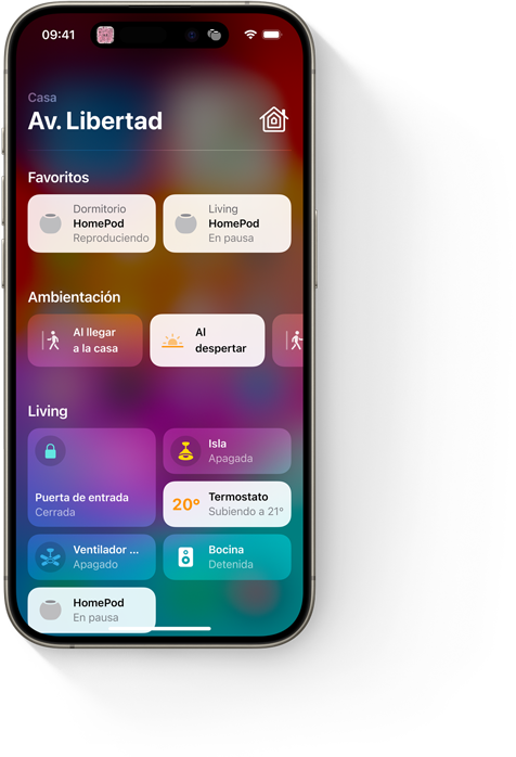 En la pantalla de un iPhone, se muestra la pantalla de inicio de la app Casa