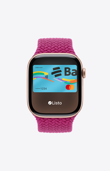 Una tarjeta genérica que se usa a través de Apple Pay en un Apple Watch Series 10.