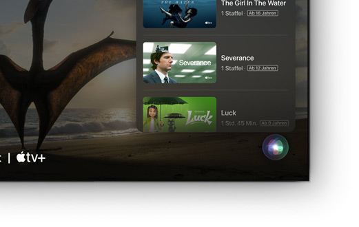 Ein Flachbildfernseher mit einer Liste von Apple TV+ Filmen und Serien