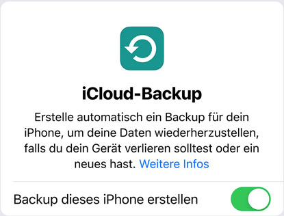 Display mit iCloud Backup Datennutzung