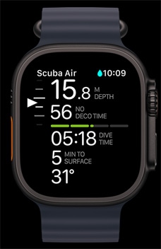 Apple Watch Ultra 2 ekraanil on kuvatud rakendus Oceanic+.