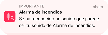 Alerta de Reconocimiento de Sonidos para una alarma de incendio en el iPhone.