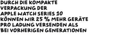 Durch die kompakte Verpackung der Apple Watch Series 10 können wir 25 % mehr Geräte pro Ladung versenden als bei vorherigen Generationen.