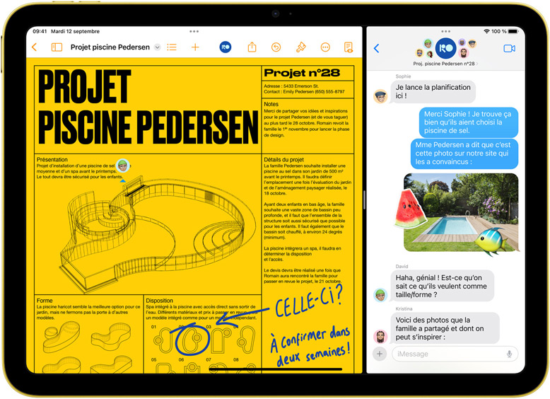 Split View de Pages et Messages sur iPad