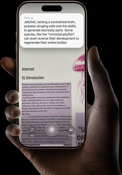 Hand holding iPhone 16 Pro showing results of a search using visual intelligence.