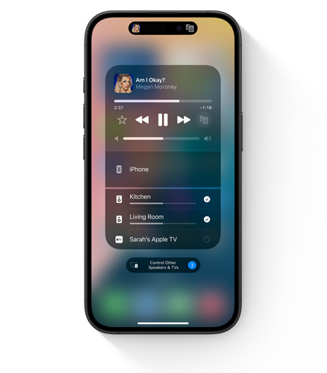 iPhone menampilkan UI AirPlay untuk audio multi-ruangan