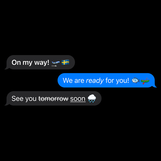 Demonstrasi efek pada kata-kata dan emoji di iMessage