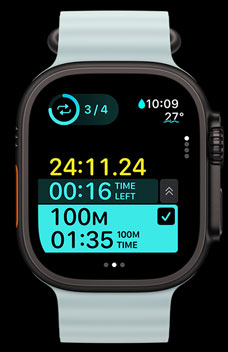 Apple Watch Ultra 2 showing a timed interval of work as part of Custom Workouts.