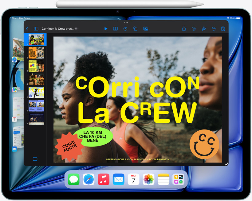 Un iPad Air che mostra come lavorare in multitasking con Stage Manager