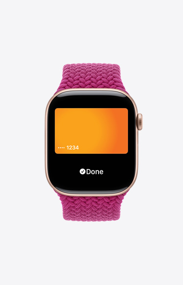 Generic card being used through Apple Wallet on Apple Watch Series 10.