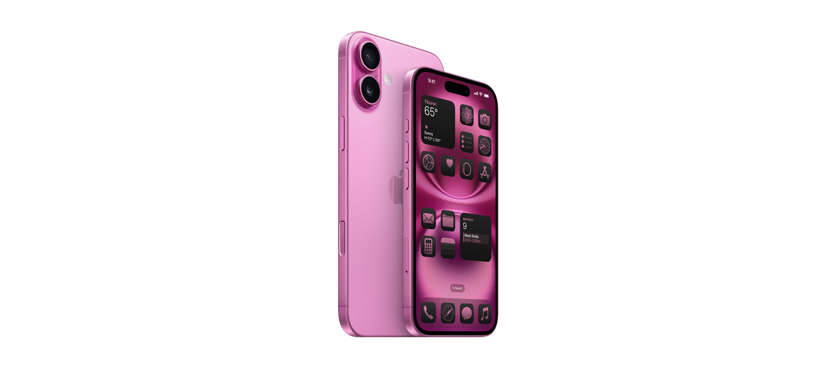 6.7 inch iPhone 16 Plus and 6.1 inch iPhone 16 in Pink