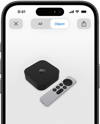 Image shows Apple TV 4k in Augmented Reality screen on iPhone.