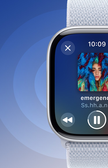 A song being played through the Music app on Apple Watch Series 10 to illustrate that you can play audio through the speaker.