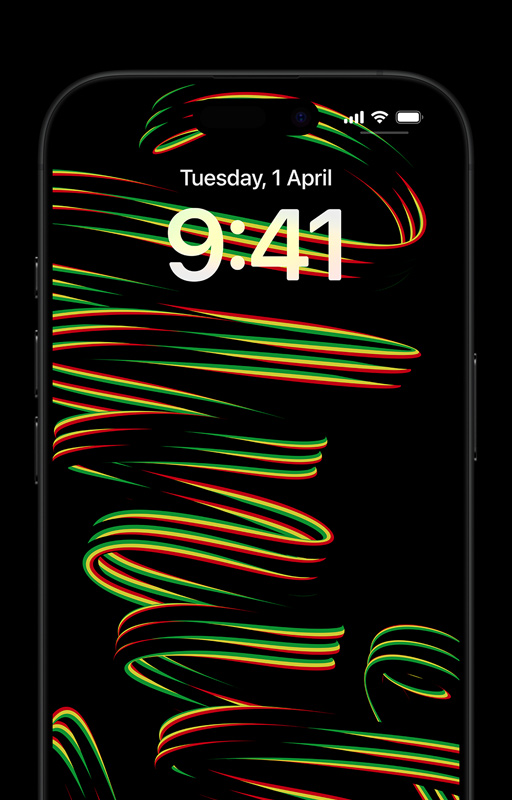 The word “unity” is displayed sideways on an iPhone lock screen in a red, green, and yellow cursive script, reflecting the colors of the Pan-African flag.