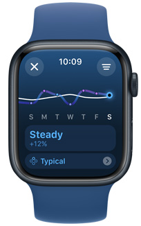 Apple Watch Ultra screen displaying a training load trend of Steady over a one week period