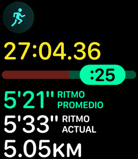 Métricas de Carrera que miden ritmo y distancia.