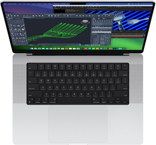 Se muestran Autodesk AutoCAD y Adobe After Effects en una MacBook Pro