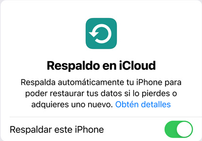 Imagen que muestra datos de uso de la funcionalidad Respaldo en iCloud