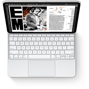 Top down view of iPad Pro with Magic Keyboard for iPad Pro in white.