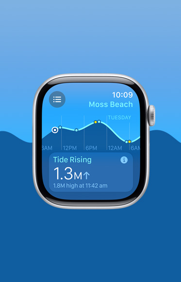 The Tides app showing how the tide is rising throughout the day.