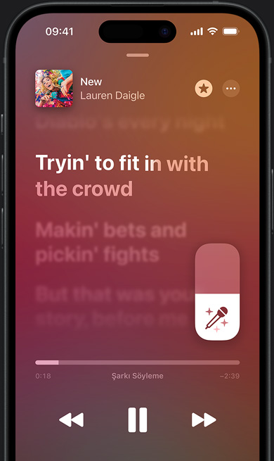 iPhone’da Apple Music ile Şarkı Söyle modunda Lauren Daigle’ın New şarkısı çalıyor