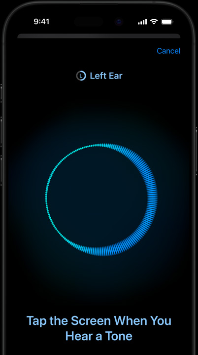 iPhone που δείχνει ένα Τεστ Ακοής σε εξέλιξη