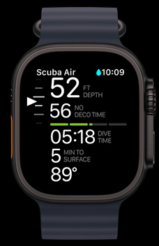 Die Oceanic+ App auf einer Apple Watch Ultra 2.