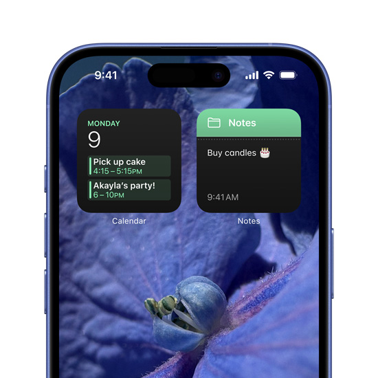 An iPhone 16 personalized with Calendar and Notes pop-ups on the top of the Home Screen