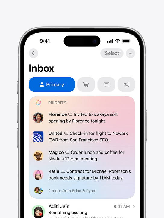 Screen showing Priority Messages in Mail