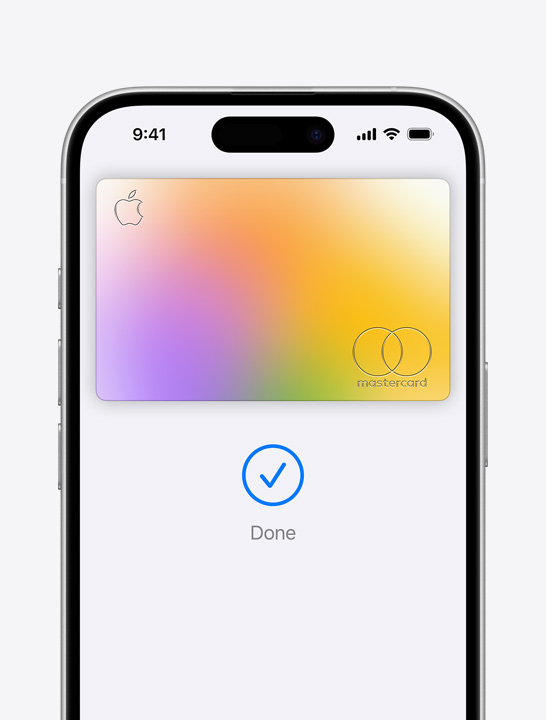 Apple Pay credit card on screen.
