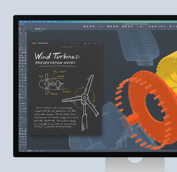 Ekran s prikazom otvorenog projekta u aplikaciji Autodesk AutoCAD, uključujući crteže i bilješke