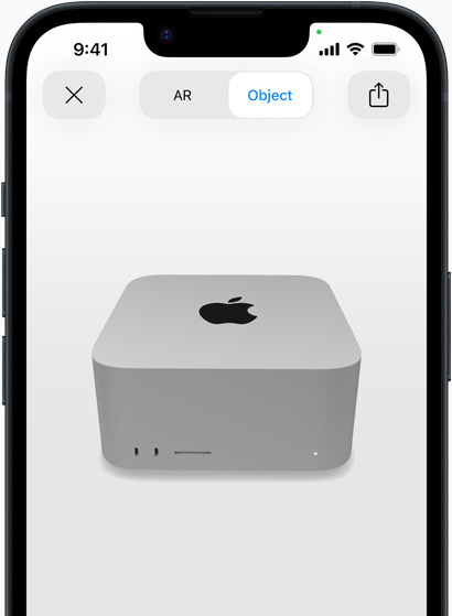 Aperçu de Mac Studio en réalité augmentée sur iPhone
