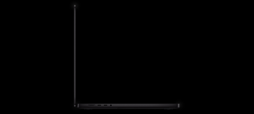 Vista lateral de una MacBook Pro abierta que destaca el diseño delgado