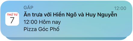 Hình ảnh thông báo của ứng dụng Lịch