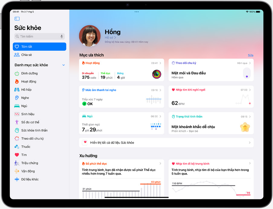 Tóm tắt thông tin sức khỏe của người dùng trên ứng dụng Sức Khỏe