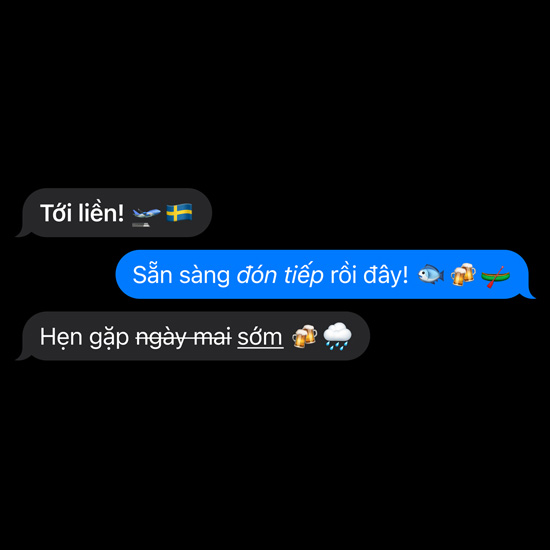 Minh họa hiệu ứng với các từ và biểu tượng cảm xúc trong iMessage